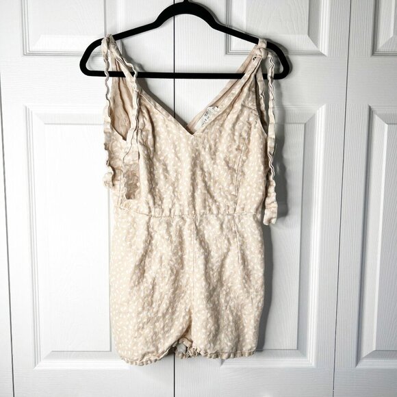Wish Meet You Cream White Printed Tie Shoulder V-Neck Romper Women's Size Small - Picture 1 of 12